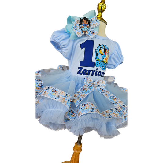 Bluey Birthday Outfit for Girl, Personalized Bluey Tutu Dress, Toddler Birthday Tutu Set, Custom Bluey Dog Birthday Outfit