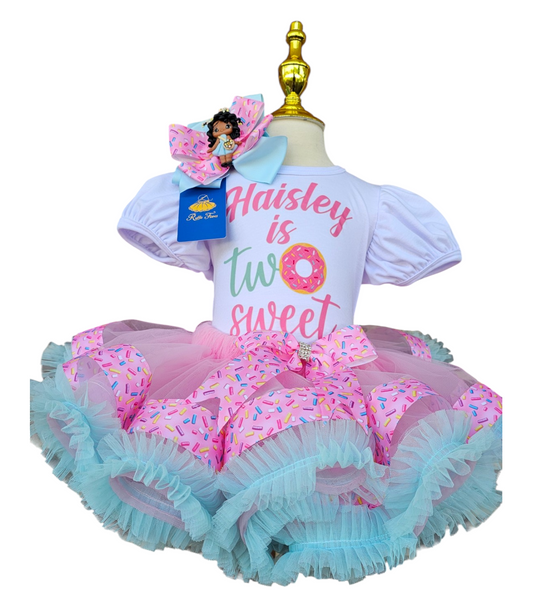 Personalized Donut Birthday Tutu Outfit, Handmade Girls 1st 2nd 3rd Birthday