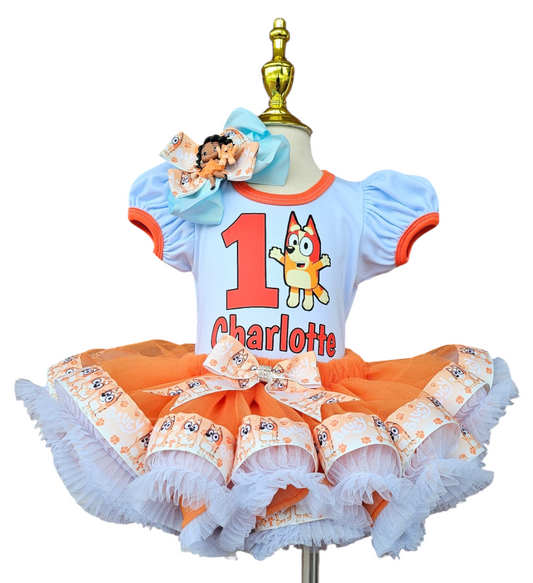 Custom Bingo Birthday Tutu Outfit for Girls, Personalized Bluey Inspired Birthday Shirt