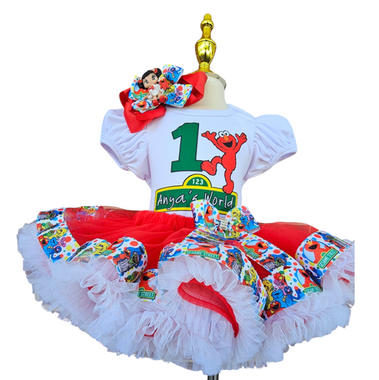 Personalized Elmo Birthday Tutu Outfit, Handmade Red Monster Theme