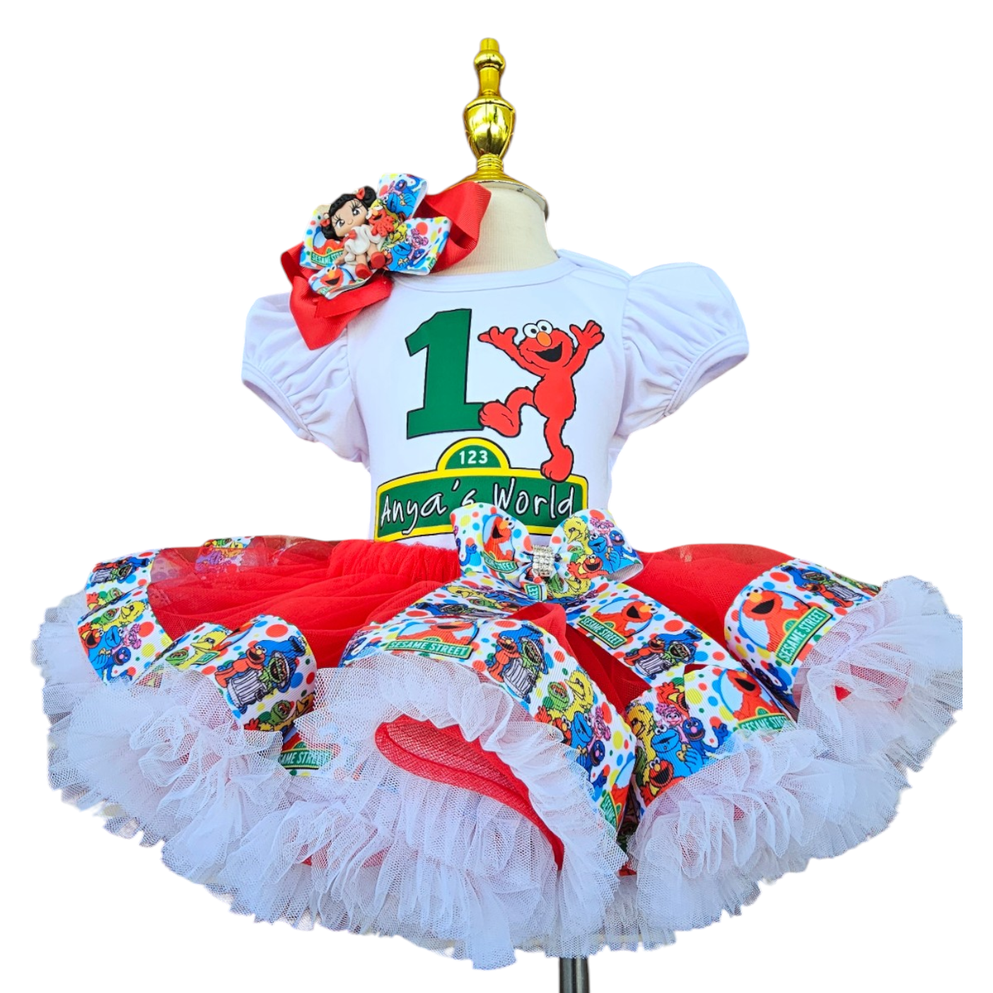 Personalized Elmo Birthday Tutu Outfit, Handmade Red Monster Theme