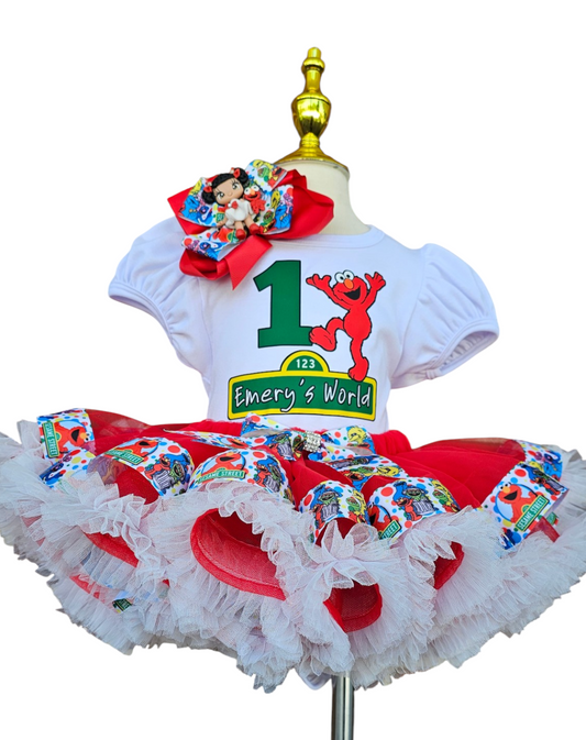Personalized Elmo Birthday Tutu Outfit, Handmade Red Monster Theme