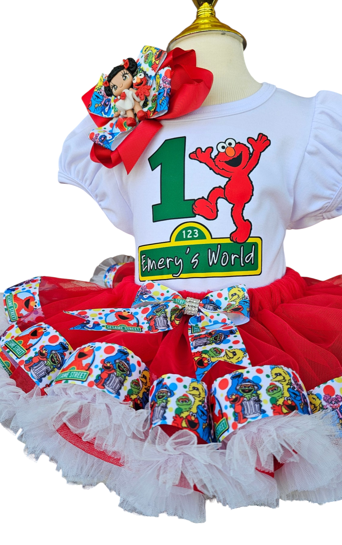 Personalized Elmo Birthday Tutu Outfit, Handmade Red Monster Theme