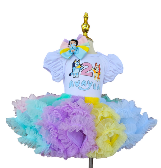Personalized Bluey and Bingo Tutu Set Ruffled Custom Birthday Girl Outfit