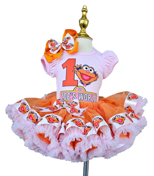 Custom Lola Birthday Tutu Outfit for Girls, Personalized Sesame Street Birthday Shirt, Pink Tutu Set, 1st 2nd 3rd Birthday Outfit for Girl