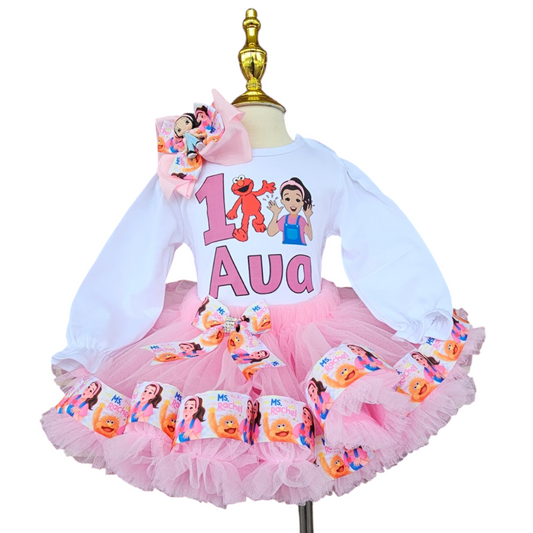 Custom Made Personalized Ms Rachel Themed 1st Birthday Tulle Tutu Set Outfit