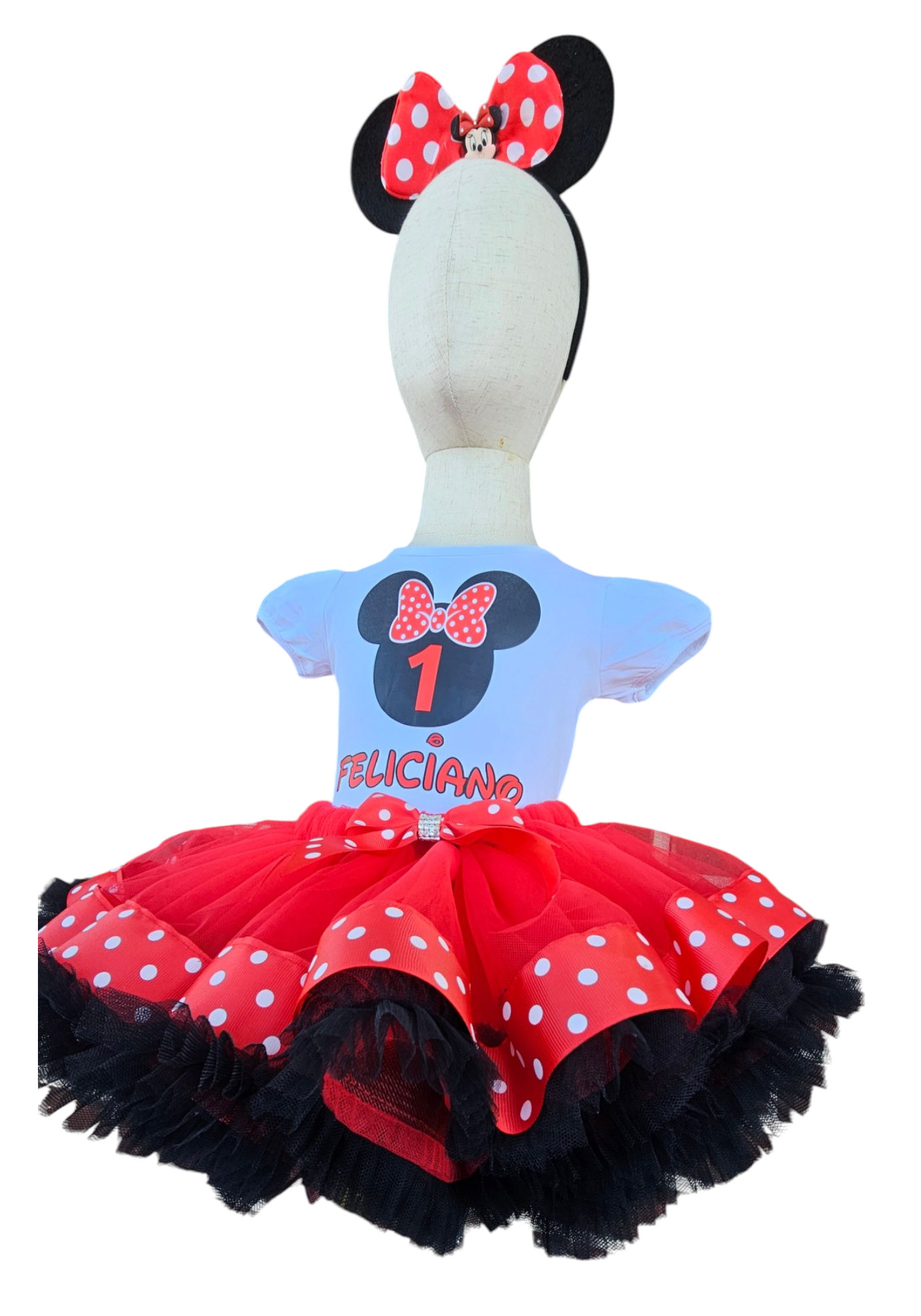 Personalized Minnie Birthday Outfit Girl, Custom 1st 2nd 3rd Birthday Tutu Set, Red Black Polka Dot Minnie Shirt & Bow, Baby Girl First Birthday.