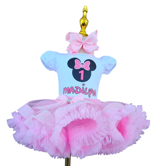 Pink Minnie 1st 2nd 3rd Birthday Outfit, Personalized Minnie Tutu Outfit, First Minnie Birthday Tutu, Mouse Birthday Tutu Outfit, Pink Minnie Tutu.