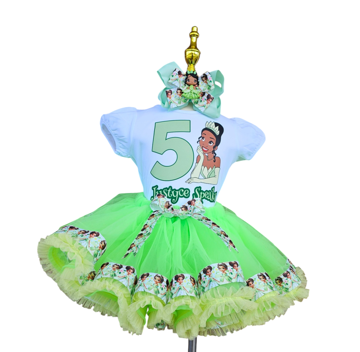 Personalized Princess Tiana and The Frog Birthday Girl Tutu Outfit with Matching Shirt