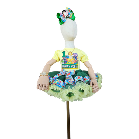 Sesame Street 1st Birthday Tutu Outfit, Personalized Elmo Big Bird Cookie Monster Shirt, Baby Girl First Birthday Outfit, Custom Name Outfit