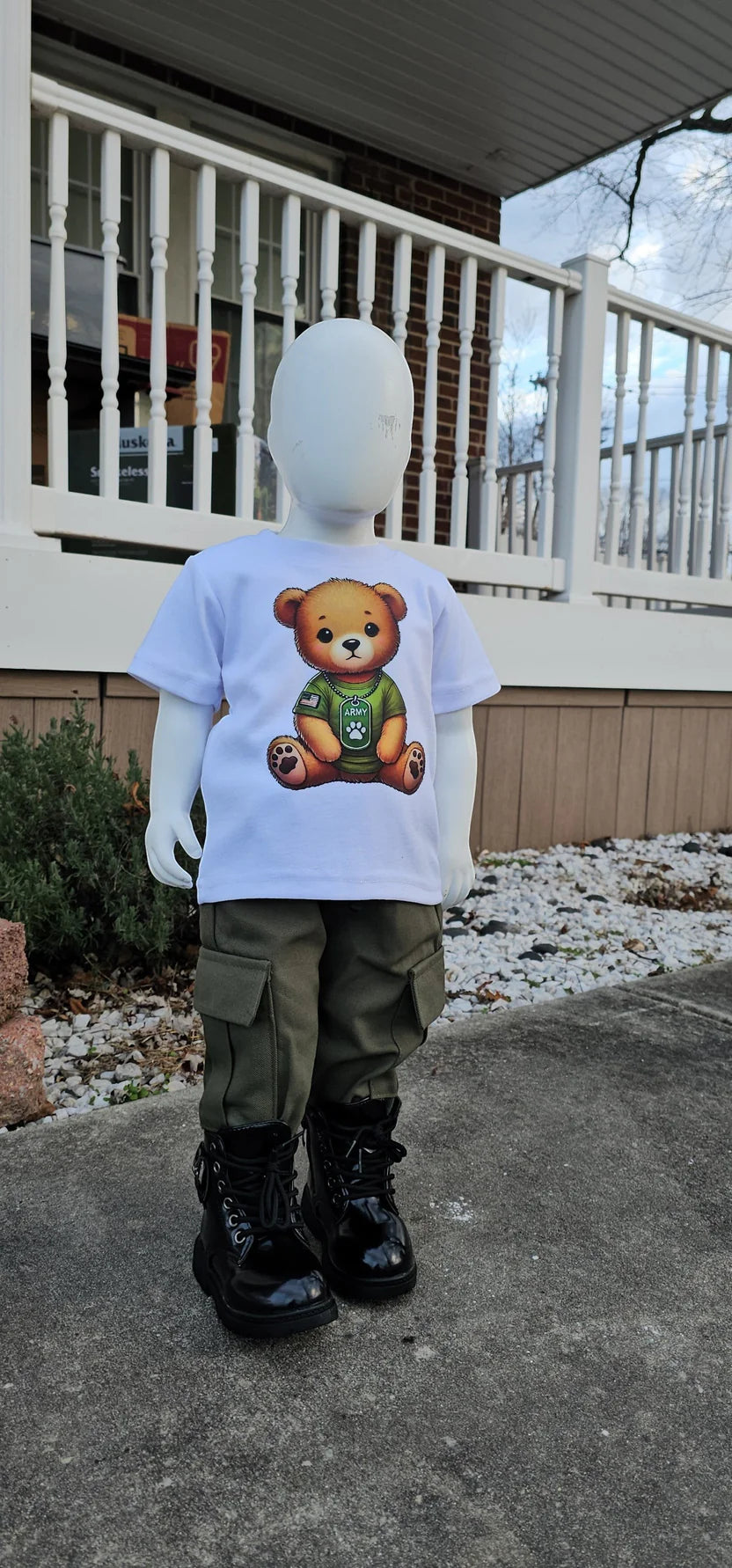 Baby Ruffle Boys Bear Graphic T-Shirt And Cargo Pants Set