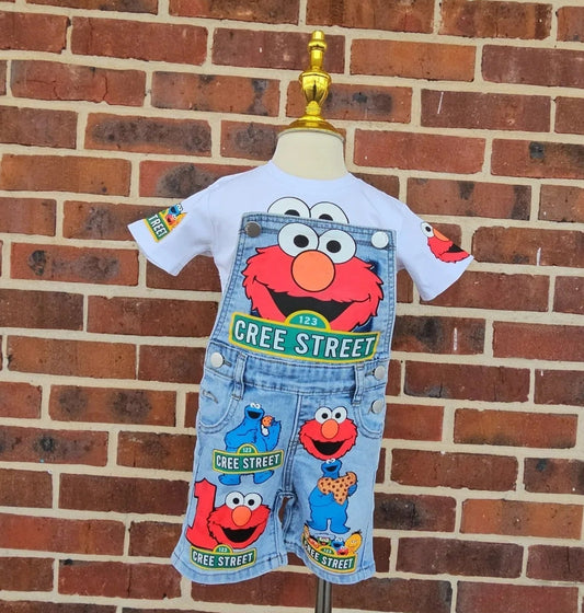 Elmo and Cookie Monster Denim Overalls Set