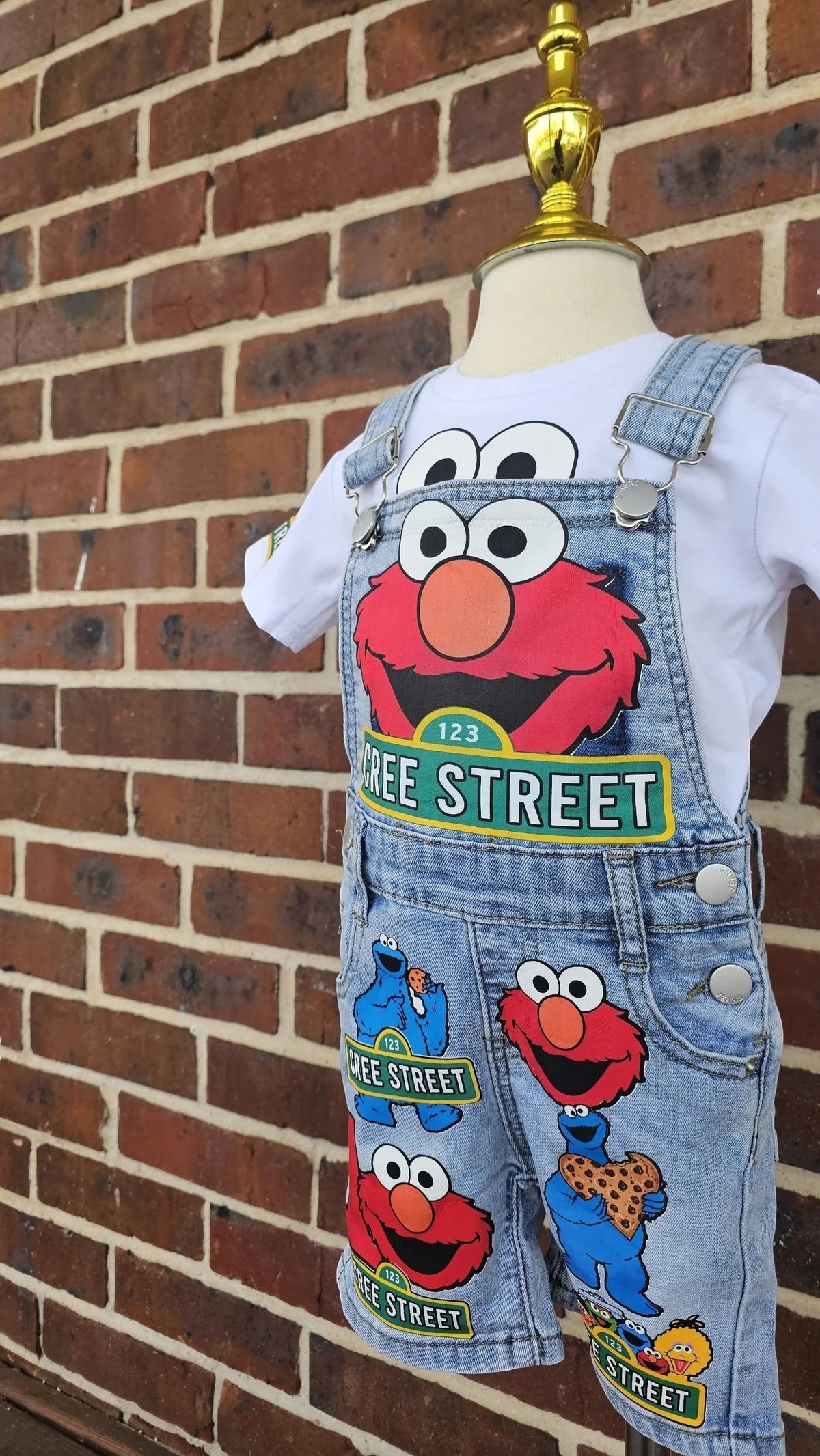 Elmo and Cookie Monster Denim Overalls Set