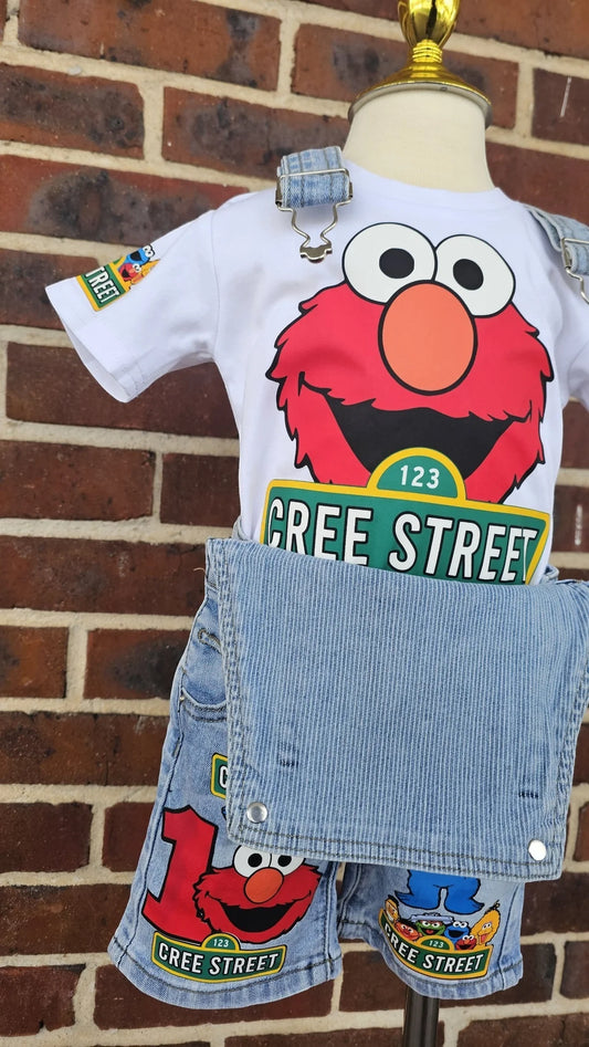 Elmo and Cookie Monster Denim Overalls Set