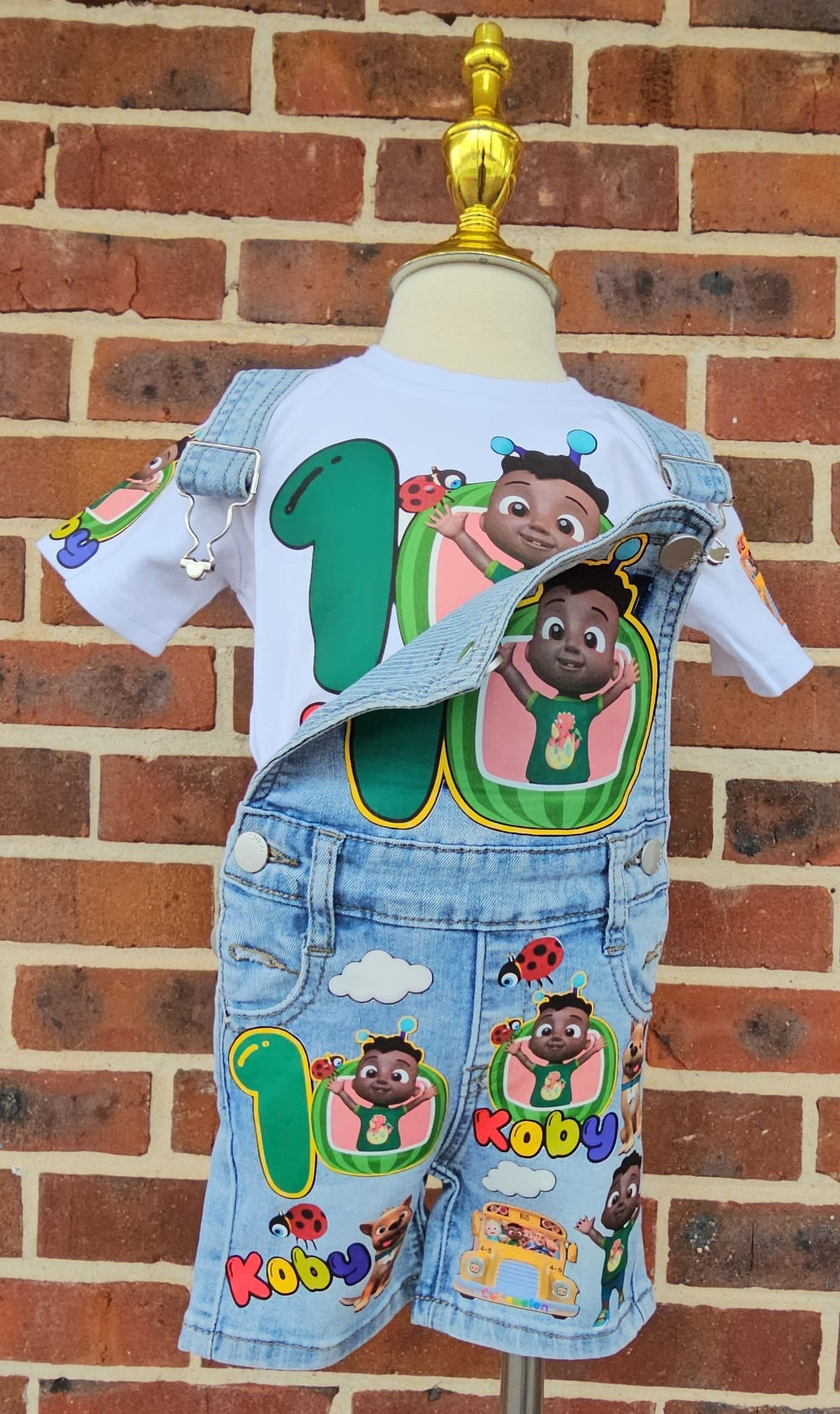 Personalized Cocomelon Birthday Overall Set for Boys | Custom JJ 1st Birthday Denim Overalls | Handmade Birthday Outfit for Toddler Boys