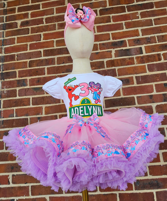 Personalized Sesame Street Abby Cadabby & Elmo Birthday Tutu Outfit | Custom 3rd Birthday Outfit for Girls | Handmade Birthday Shirt & Tutu Set