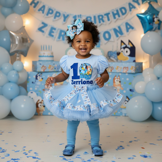 Bluey Birthday Outfit for Girl, Personalized Bluey Tutu Dress, Toddler Birthday Tutu Set, Custom Bluey Dog Birthday Outfit
