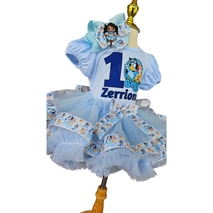 Bluey Birthday Outfit for Girl, Personalized Bluey Tutu Dress, Toddler Birthday Tutu Set, Custom Bluey Dog Birthday Outfit