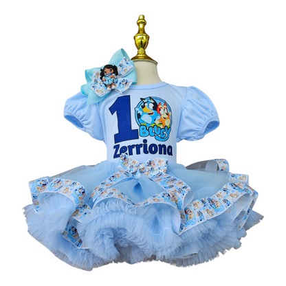 Bluey Birthday Outfit for Girl, Personalized Bluey Tutu Dress, Toddler Birthday Tutu Set, Custom Bluey Dog Birthday Outfit