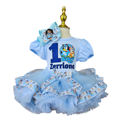 Bluey Birthday Outfit for Girl, Personalized Bluey Tutu Dress, Toddler Birthday Tutu Set, Custom Bluey Dog Birthday Outfit