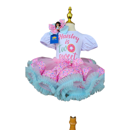 Personalized Donut Birthday Tutu Outfit, Handmade Girls 1st 2nd 3rd Birthday