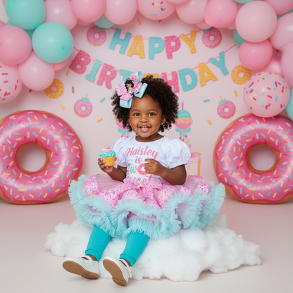 Personalized Donut Birthday Tutu Outfit, Handmade Girls 1st 2nd 3rd Birthday