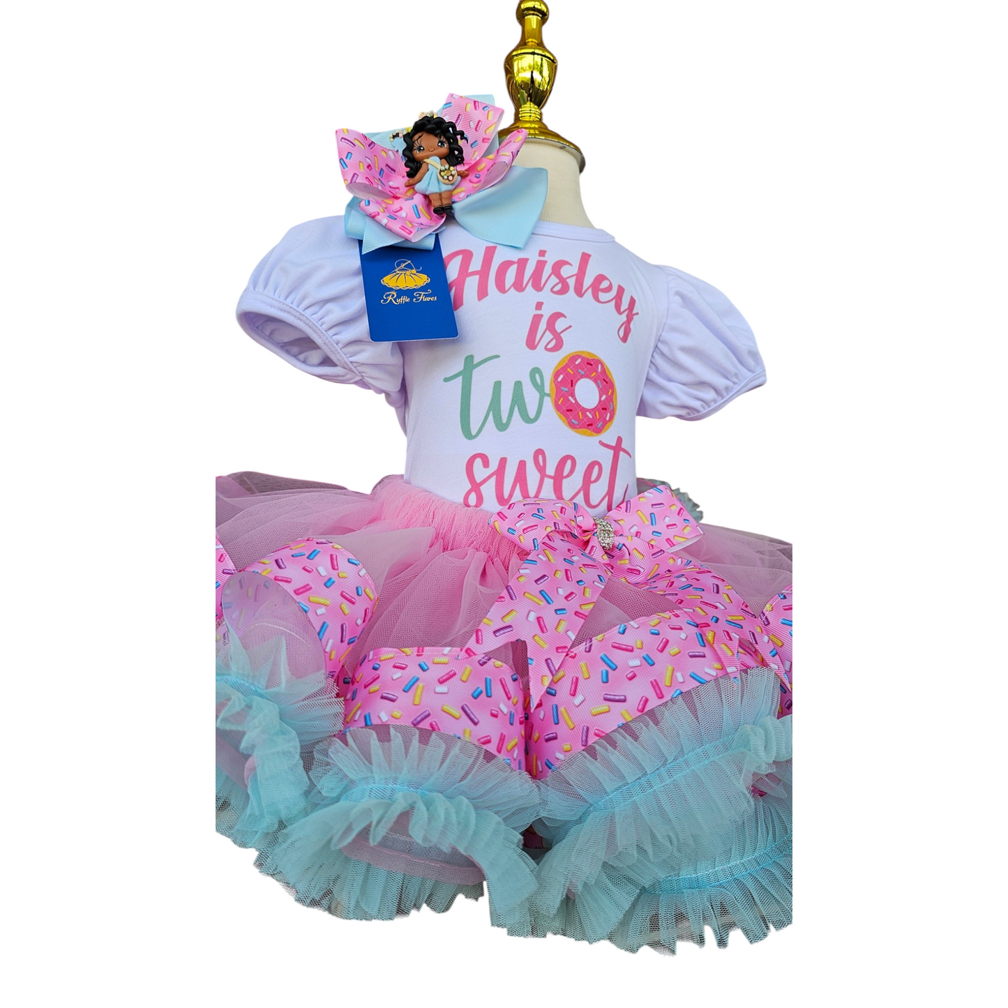 Personalized Donut Birthday Tutu Outfit, Handmade Girls 1st 2nd 3rd Birthday