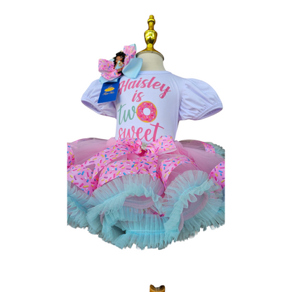 Personalized Donut Birthday Tutu Outfit, Handmade Girls 1st 2nd 3rd Birthday