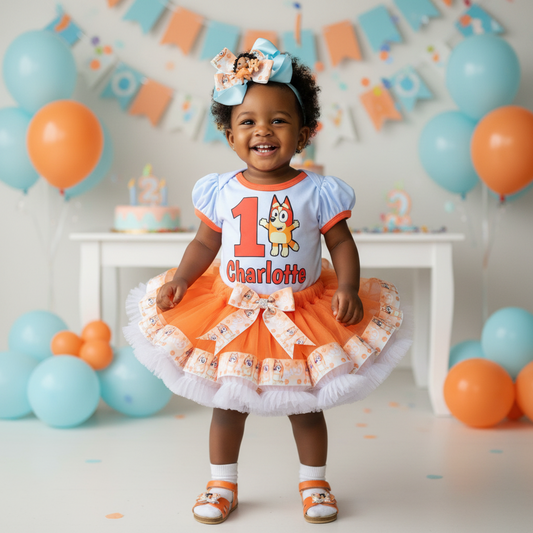 Custom Bingo Birthday Tutu Outfit for Girls, Personalized Bluey Inspired Birthday Shirt
