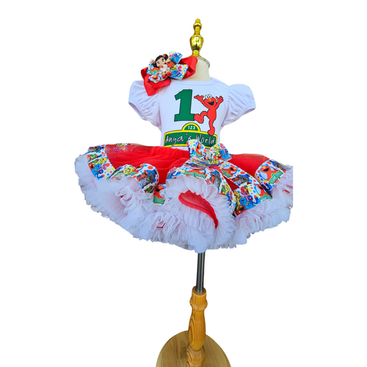 Personalized Elmo Birthday Tutu Outfit, Handmade Red Monster Theme