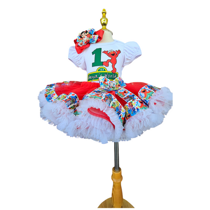 Personalized Elmo Birthday Tutu Outfit, Handmade Red Monster Theme