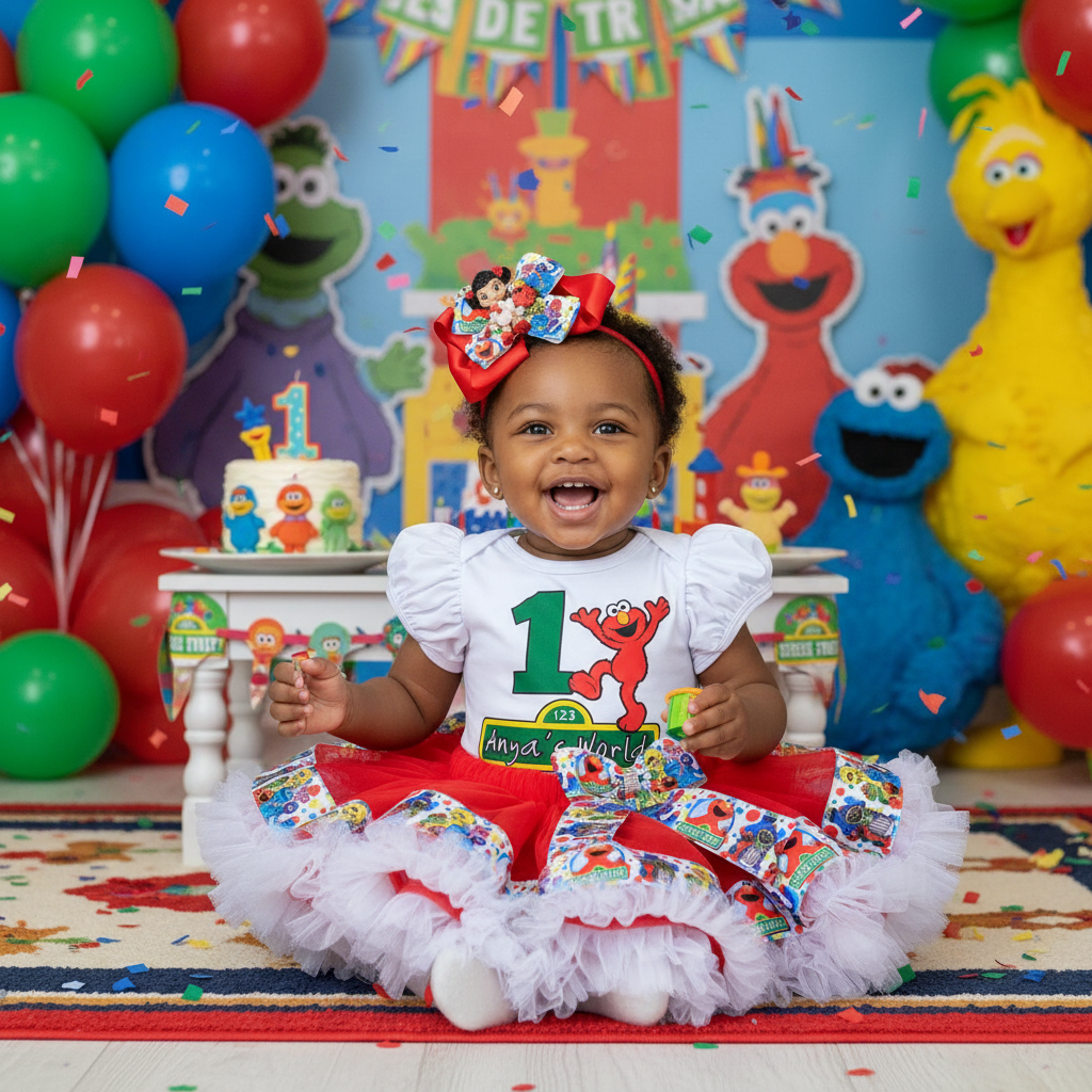 Personalized Elmo Birthday Tutu Outfit, Handmade Red Monster Theme