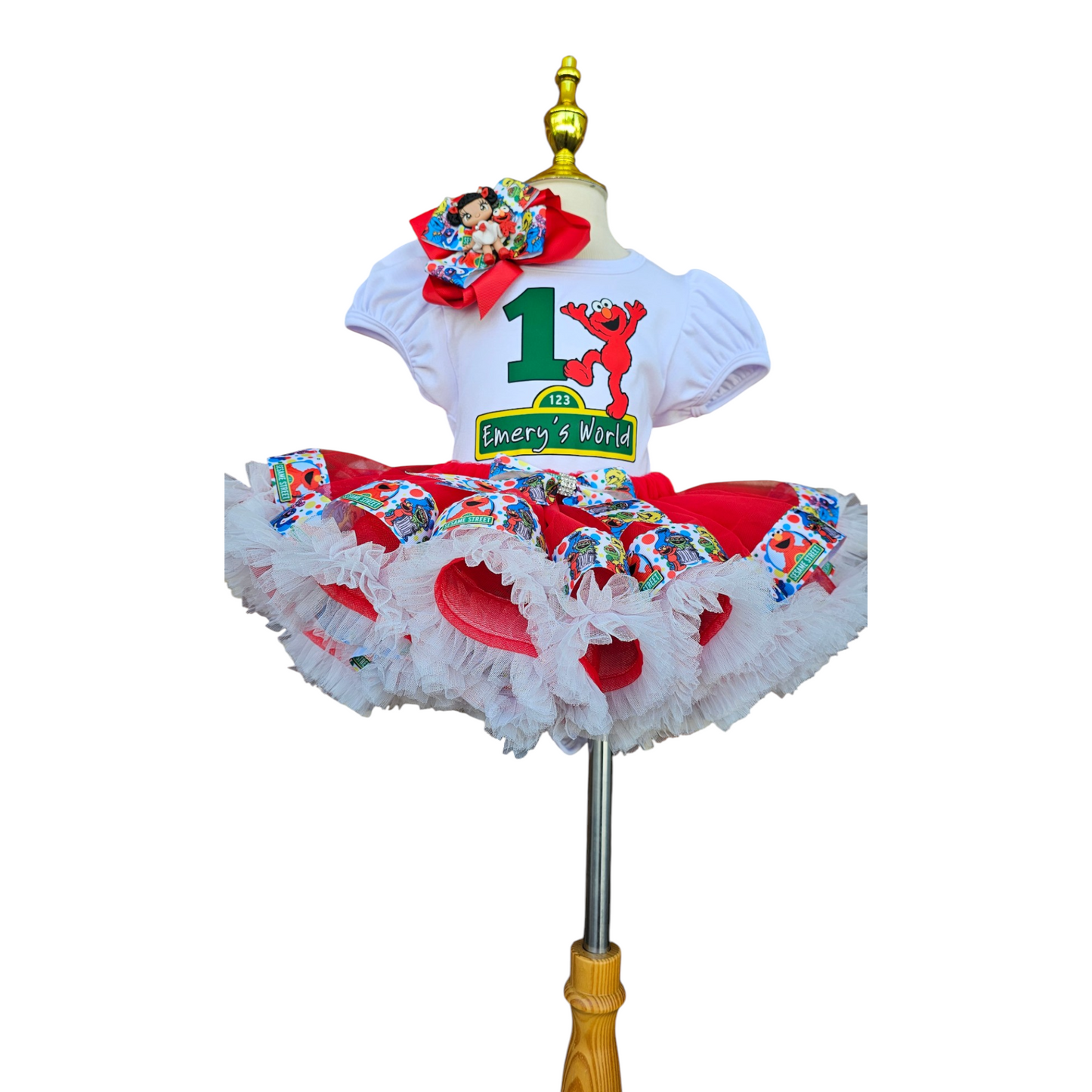 Personalized Elmo Birthday Tutu Outfit, Handmade Red Monster Theme