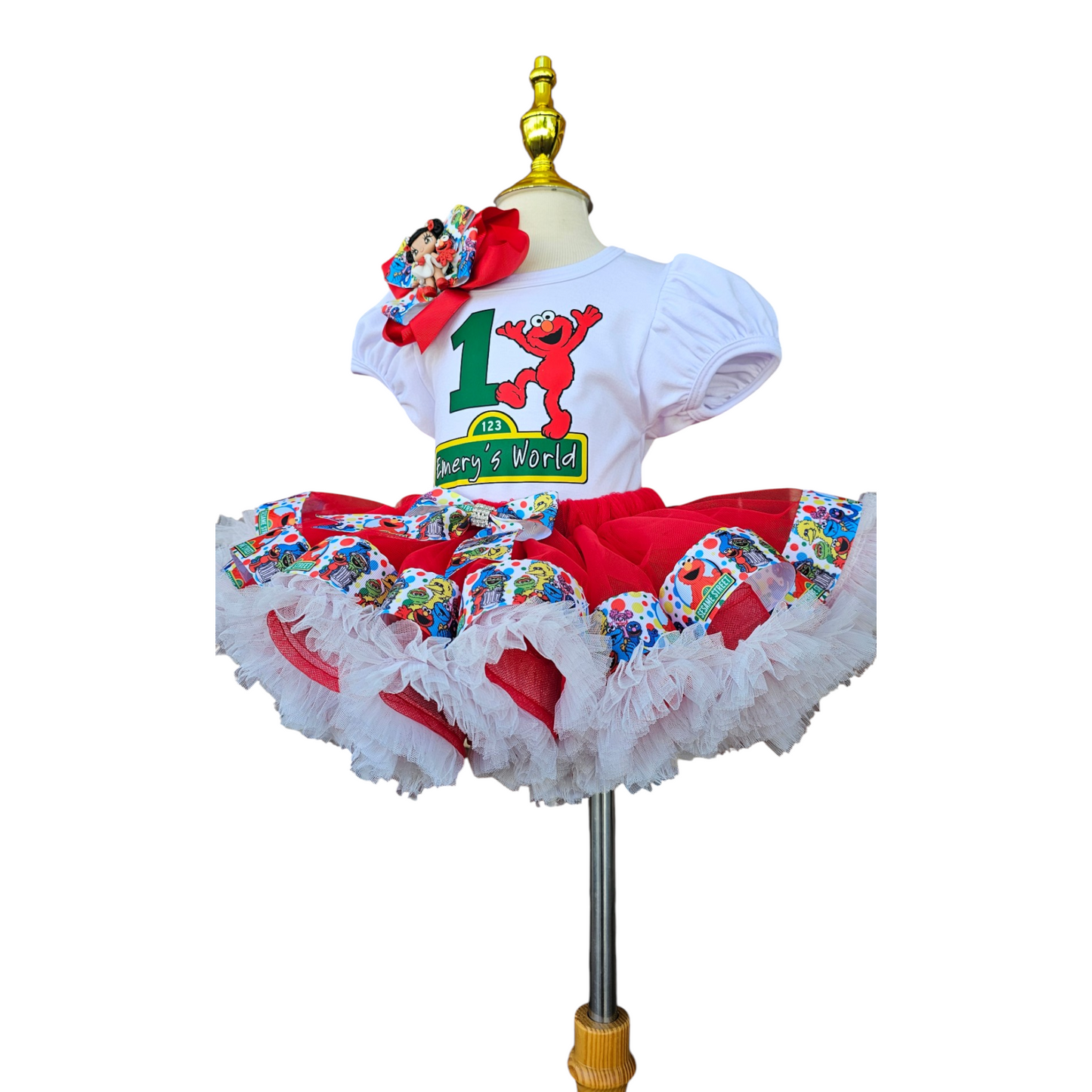 Personalized Elmo Birthday Tutu Outfit, Handmade Red Monster Theme