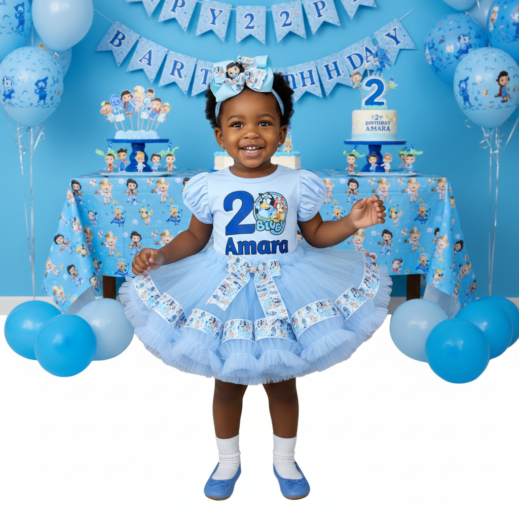 Bluey Birthday Outfit for Girl, Personalized Bluey Tutu Dress, Toddler Birthday Tutu Set, Custom Bluey Dog Birthday Outfit