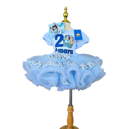 Bluey Birthday Outfit for Girl, Personalized Bluey Tutu Dress, Toddler Birthday Tutu Set, Custom Bluey Dog Birthday Outfit