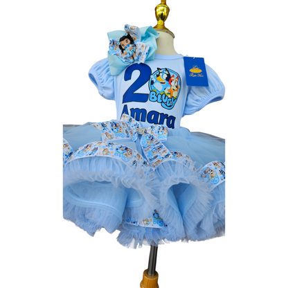 Bluey Birthday Outfit for Girl, Personalized Bluey Tutu Dress, Toddler Birthday Tutu Set, Custom Bluey Dog Birthday Outfit
