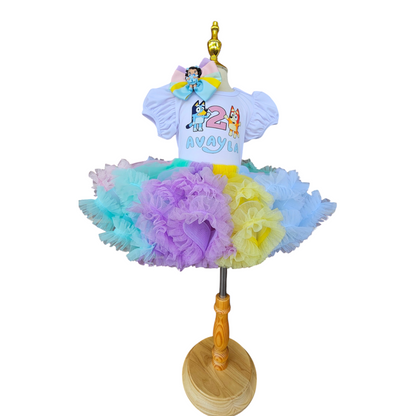 Personalized Bluey and Bingo Tutu Set Ruffled Custom Birthday Girl Outfit