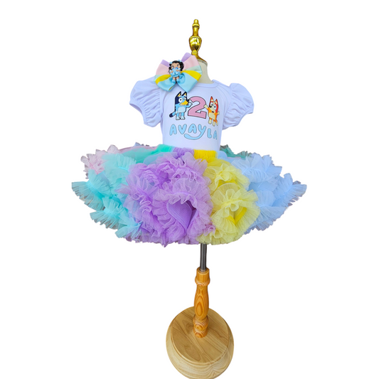 Personalized Bluey and Bingo Tutu Set Ruffled Custom Birthday Girl Outfit