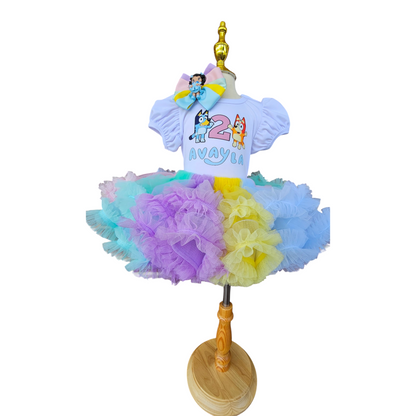 Personalized Bluey and Bingo Tutu Set Ruffled Custom Birthday Girl Outfit