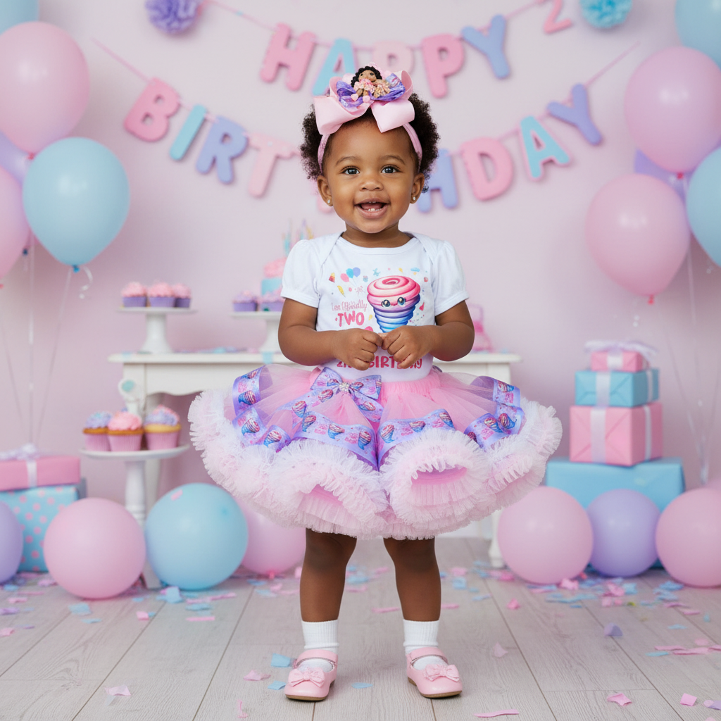 Custom Made Cotton Candy Themed 2nd Birthday Girl Tutu Outfit