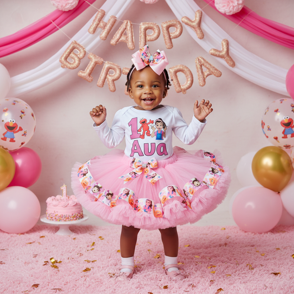 Custom Made Personalized Ms Rachel Themed 1st Birthday Tulle Tutu Set Outfit