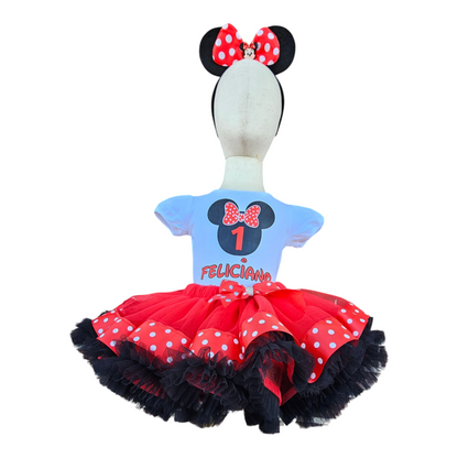 Personalized Custom Red and Black Polka Dot Minnie Shirt & Bow 1st Birthday Girl Tutu Set Outfit