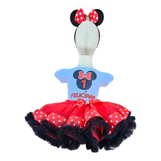 Personalized Custom Red and Black Polka Dot Minnie Shirt & Bow 1st Birthday Girl Tutu Set Outfit