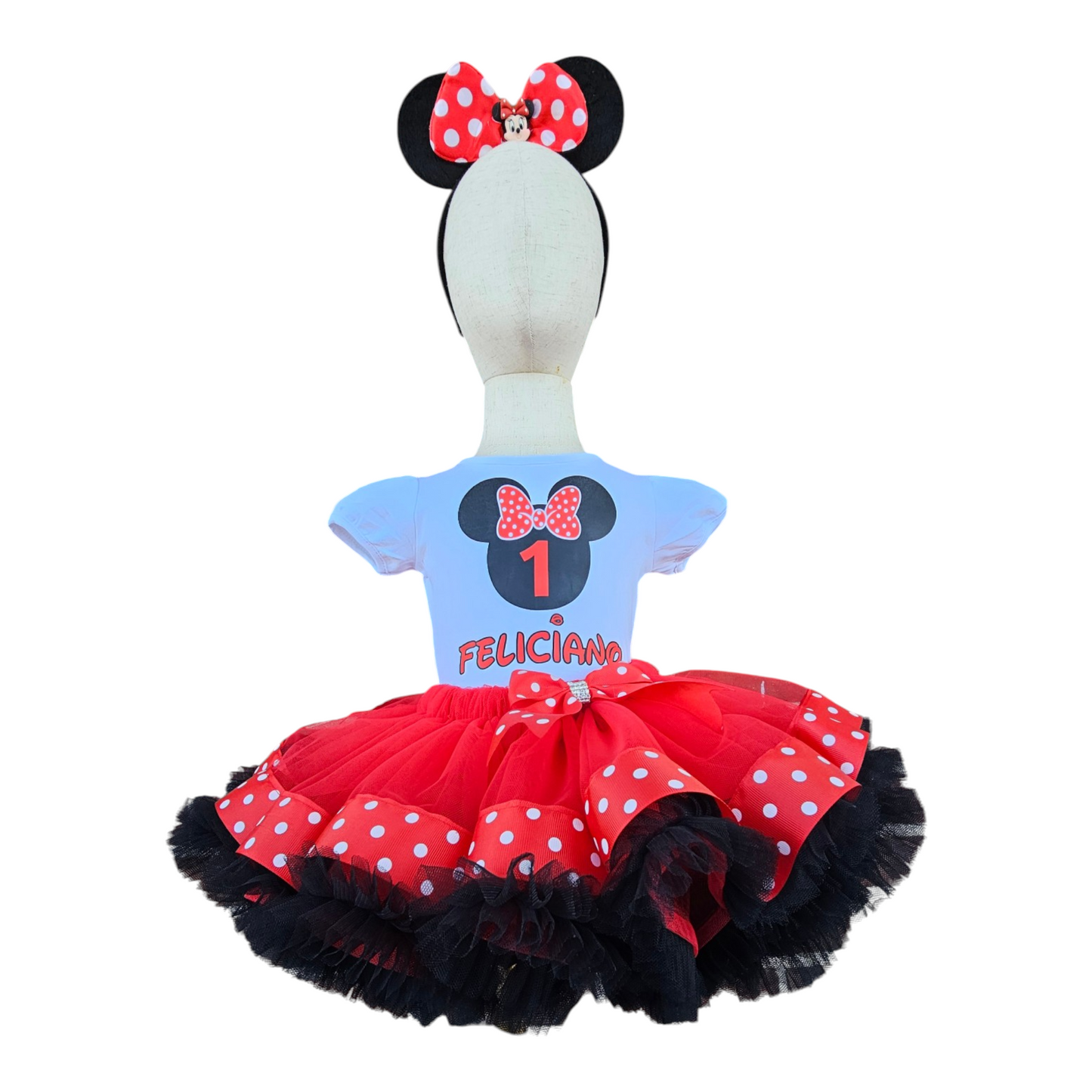 Personalized Custom Red and Black Polka Dot Minnie Shirt & Bow 1st Birthday Girl Tutu Set Outfit