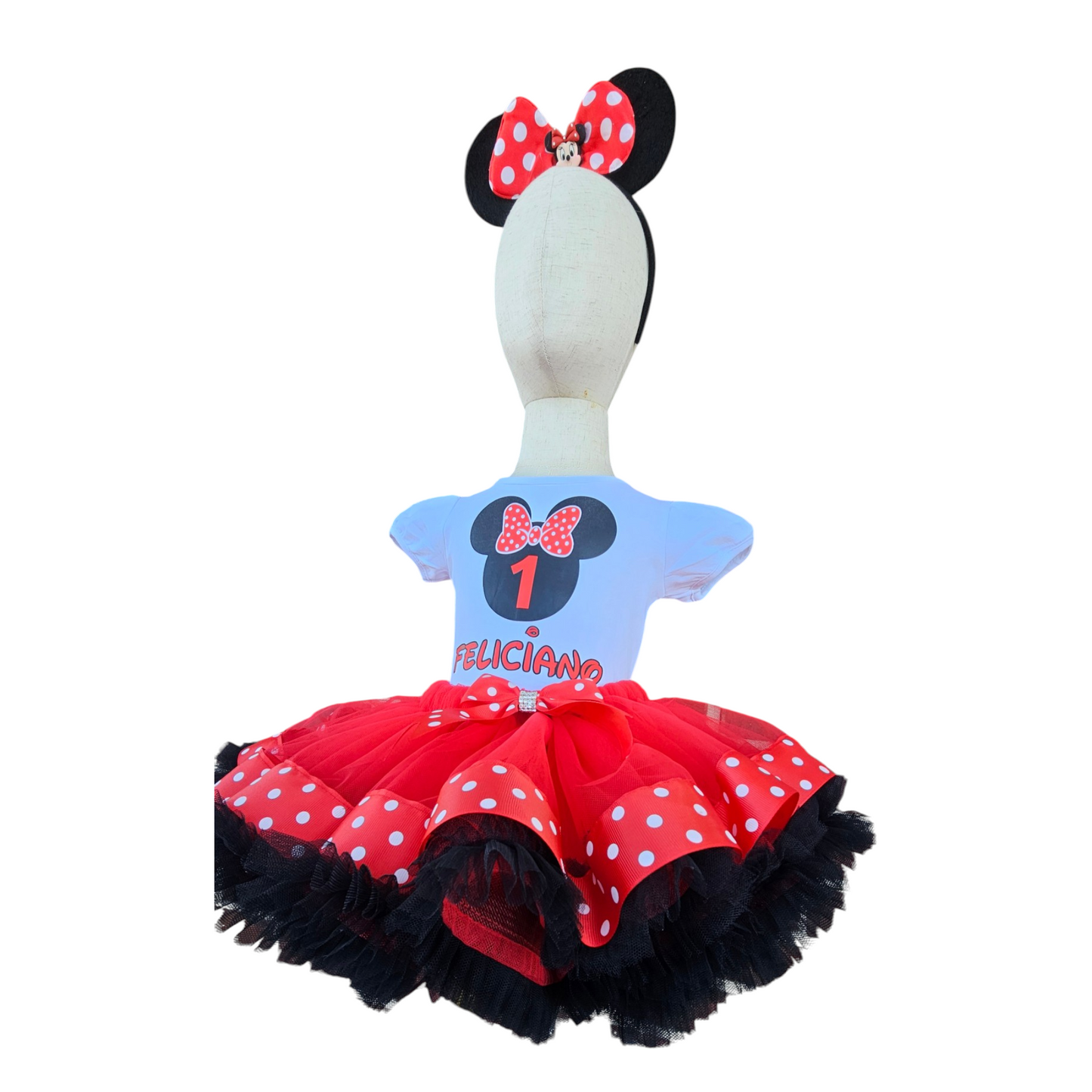 Personalized Custom Red and Black Polka Dot Minnie Shirt & Bow 1st Birthday Girl Tutu Set Outfit