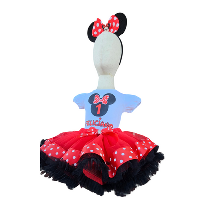 Personalized Custom Red and Black Polka Dot Minnie Shirt & Bow 1st Birthday Girl Tutu Set Outfit