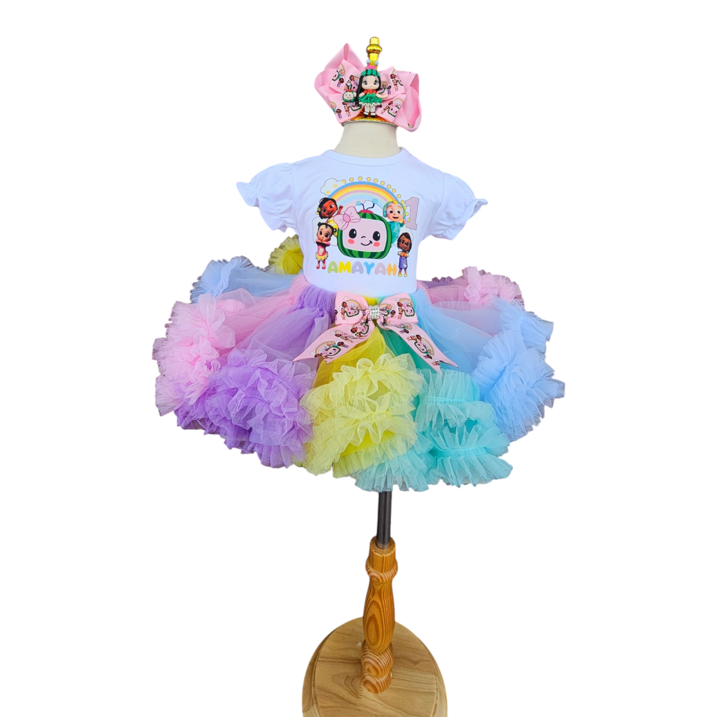 Personalized Cocomelon Themed 1st birthday girl T-Shirt with Tutu Oufit