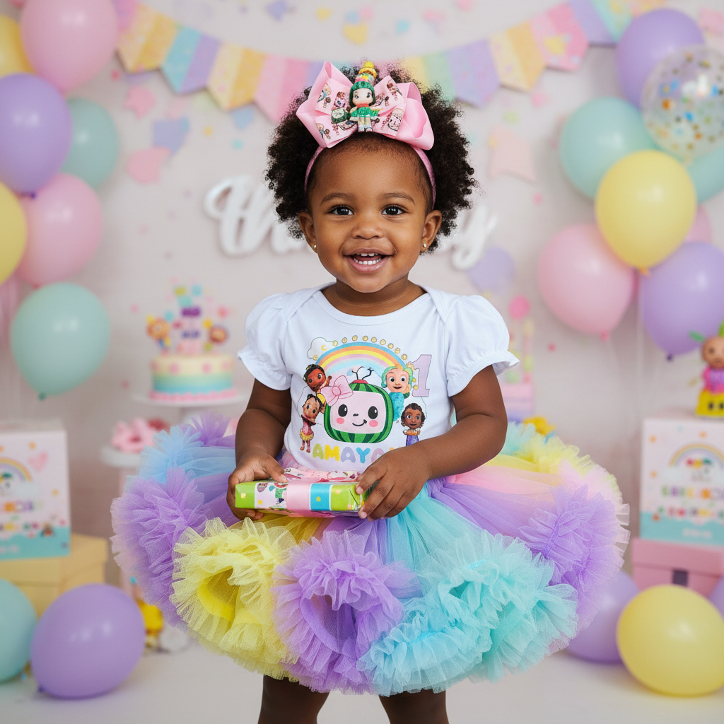 Personalized Cocomelon Themed 1st birthday girl T-Shirt with Tutu Oufit