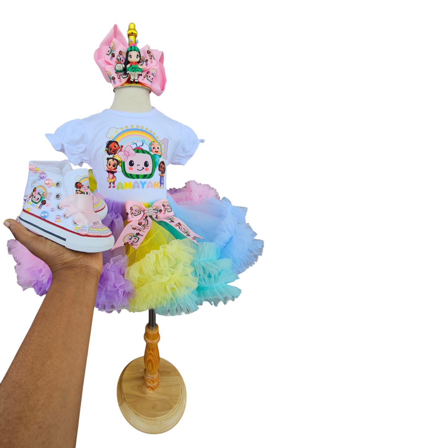 Personalized Cocomelon Themed 1st birthday girl T-Shirt with Tutu Oufit